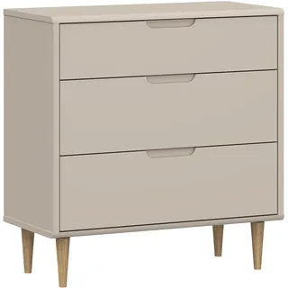 Forte Sherbrooke Sideboard 90, moderner Skandi-Stil, leichte Montage Dank EasyKlix by Forte, 3 Schubladen, hohe Füße, Holzwerkstoff, Kaschmir Beige, 89,9 cm breit x 93 cm hoch x 43 cm tief