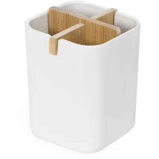 Compactor Ecologik Bambus-Organisator mit 4 Fächern, 100 Prozent natürlich, 100 Prozent biologisch abbaubar, 100 Prozent plastikfrei, 8,4 x 7,8 x 10,5 cm, Weiß/Braun