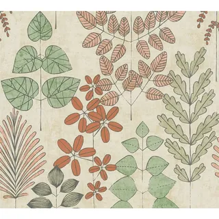 A.S. Creation Vliestapete Blätter Skandinavisch Rot-Grün 10,05 x 0,53 m FSC®