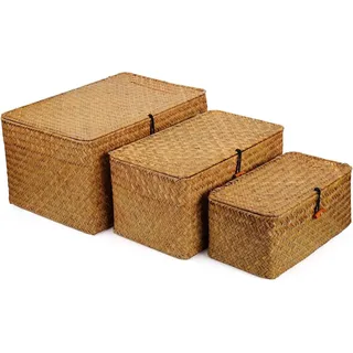 Natürliche Rattan Aufbewahrungskorb Set von 3 - Multifunktionale Aufbewahrungslösung für Zuhause und Büro