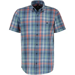 Karohemd LERROS "Kariertes Kurzarmhemd", Herren, Gr. S, Normalgrößen, blau (mid storm blau), 100% Baumwolle, Hemden Karohemd