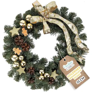 Creative Home Goldener Türkranz 35 cm Tannenkranz Künstlich Weihnachten Adventskranz Indoor & Outdoor Weihnachtskranz Türschmuck Weihnachtsdeko