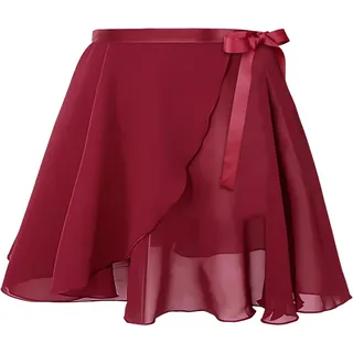 DiULi Ballett Rock Damen, Ballett Wickelrock Röcke Ballerina, Tanzrock Verstellbarer Taille Atmungsaktiv Ballettrock für Mädchen und Damen, L, Rotwein