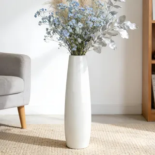 Duoqulou 60cm Hochwertige Weiße Keramikvase,Große Bodenvase, Dekorative Blumenvasen für Wohnräume, Büro, Schlafzimmer, Modernes Zuhause