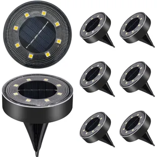 Solar Bodenleuchten Aussen 8 Stück (Warmes Weiß), 8 LED Gartenbeleuchtung Solar IP68, Wasserdicht Boden Solarleuchten, Solarlampen für Garten Außen Rasen Gehweg Patio Auffahrt