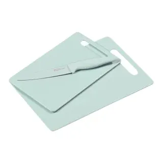 Kesper Schneidebrett inkl. Messer, 3-teilig, Schnittfeste Frühstücksbrettchen für das Servieren von Speisen, 1 Set, Farbe: blau