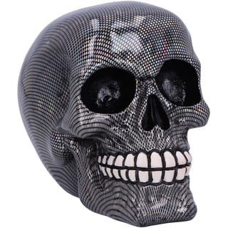 Nemesis Now Holographic Silver Fishnet Skull Holografisches silbernes Fischnetz-Totenkopf-Ornament, Silber, 16.5cm