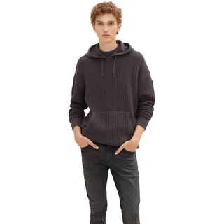 TOM TAILOR Denim Herren Kapuzenpullover mit Rippstruktur 1032327, 29476 - Coal Grey, XXL