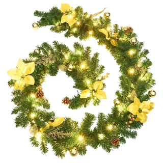 vidaXL Weihnachtsgirlande mit LED-Lichtern Grün 2,7 m PVC - Grün, Gold