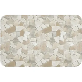 OnlyWow Badematte Mosaik - Steine - Beige Badvorleger 80x50 cm , Beige, Creme , Textil , Füllung: Polyurethan (Pur) , Rechteckig , 80x50 cm , Heimtextilien, Badtextilien, Badematten