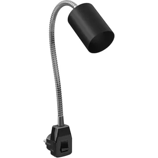 ledscom.de Steckdosenleuchte/Leselampe WAIKA, Schwanenhals, Schalter, schwarz, 1x GU10 max. 60W