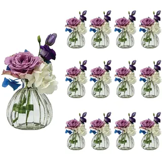 casavetro 12 x Kleine Vase Blumen Tisch-Vase Dekoration Hochzeit Party Set Flasche Glas klar (12 Stück Prime)(Kürbis-OK)