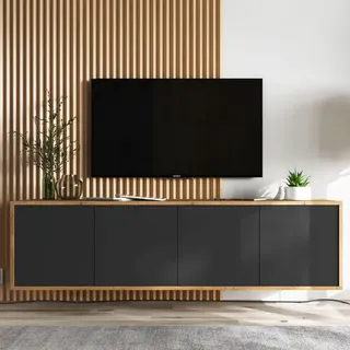 meble lindner Apollo 2 TV-Lowboard 150 cm Wotan Eiche Schwarz Holzwerkstoff