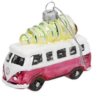 Volkswagen 3A2087790BL9 Weihnachtsbaumanhänger VW T1 Bulli Tannenbaum Weihnachten Schnee Glitzer, rot/rosa