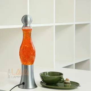 Licht-Erlebnisse Lavalampe Glitter Orange 42 cm E14 Retro Tischlampe MICHI