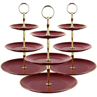 FUNSUEI 3 Stück Etagere 3 Etagen Rot, Cupcake Ständer Kunststoff, Hochzeit Tortenständer Kuchenständer für Torten, Cupcakes und Muffins