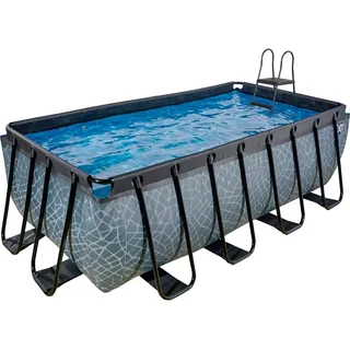 EXIT TOYS Stone Pool Grau 400 x 200 x 122 cm inkl. Sandfilteranlage, Poolleiter, Reparaturset