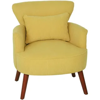 Homcom Sessel mit Rückenlehne, abgerundeten Armlehnen Gepolstert Loungesessel Kordoptik , Gelb , Textil , Echtholz,Eukalyptusholz , Füllung: Schaumstoff,Schaumstoff,Schaumstoff , 69x78x69.5 cm , Wohnzimmer, Sessel, Ohrensessel