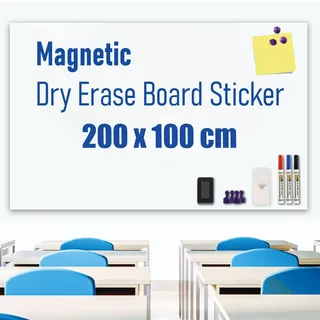 HeatPomelo Magnetische Whiteboard Folie 200 x 100 cm, Weißboard Kontaktfolie - Selbstklebend Tafelfolie für Wand, Tür, Büro, Zuhause