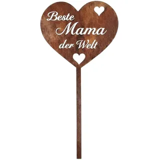 JIRVEX Gartenstecker Herz „Beste Mama der Welt“ Muttertag Geschenk, Blumenstecker Rostoptik, wasserdicht, Deko für Garten Blumentopf Balkon, 30 cm