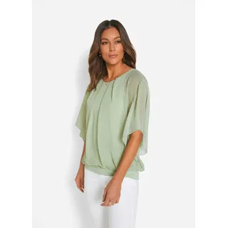 Chiffonbluse BONPRIX "Chiffonbluse mit Untertop", Damen, Gr. 52, grün (softsalbei), Web, Obermaterial: 100% Polyester. Futter: 100% Viskose, oversize, Blusen Chiffonbluse, Oversize-Passform, für festliche Anlässe, mit elastischem Bund