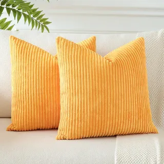 JOTOM 2er Set Cord Kissenbezüge Kissenhülle Dekorative Zierkissen Sofakissen Couchkissen Dekokissen Kissenbezug Deko Kissenhülle für Sofa Wohnzimmer 40x40cm Orange Gelb