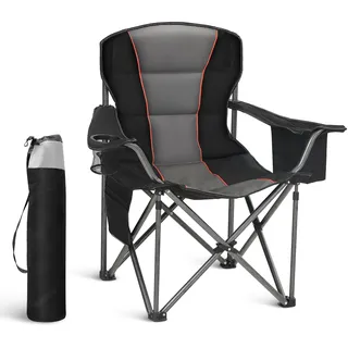 LET'S CAMP Campingstuhl Klappstuhl Faltbar Übergroßer Angelstuhl mit Getränkehaltern Kühltasche Faltstuhl Outdoorstuhl bis 200kg