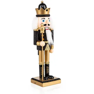 Logbuch-Verlag Nussknacker Figur schwarz Gold glitzernd aus Holz 26 cm Weihnachten König Dekofigur Nostalgie