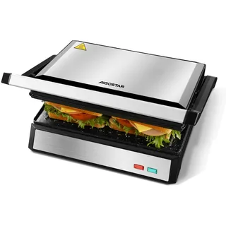 Aigostar Hett pro - Kontaktgrill für Sandwiches, Steak und als Panini Grill, Sandwichmaker mit Antihaftbeschichtung, 1500W Panini Grill mit Abnehmbare Ölsammelbox, 180o Öffnung.