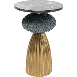 Kare Design Beistelltisch Masha, Gold/Schwarz/Grau, Durchmesser 43cm, Wohnzimmertisch, Beistelltisch mit Aluminiumgestell, Nutzfläche aus Marmor, Handgearbeitet, Unikat, 62x43x43cm (H/B/T)