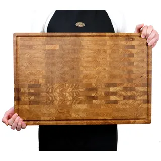 B4K® Schneidebrett aus Eiche Stirnholz 60 × 40 × 4 cm – Massiver Hackblock | Antibakterielles Hirnholzbrett mit Griffen & Silikonfüßen | Perfekt für Küche, Fleisch & BBQ