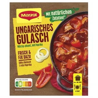 MAGGI Fix für Ungarisches Gulasch, Würzmischung, mit natürlichen Zutaten*, für 4 Portionen, 1er Pack (1 x 56g Packung)
