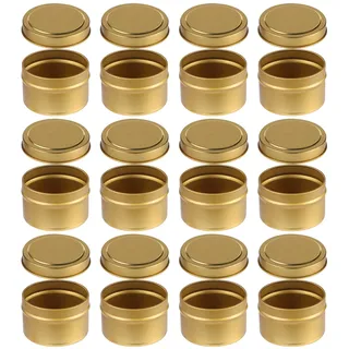 Lostwry 12 Stück Kerzendosen mit Deckel, Kerze Herstellung Von Behältern Dekorative Runde Metall Kerze Dosen leere Kerzengläser für DIY Kerze Gewürze, Schmuck, Pulver, Süßigkeiten, Salbe - Gold