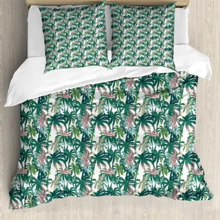 ABAKUHAUS Palme Bettbezug, Dreamy Dschungel-Laub, Milbensicher Allergiker geeignet mit Kissenbezügen, 155 cm x 220 cm - 80 x 80 cm, Mehrfarbig