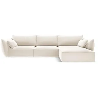 Micadoni Ecksofa rechts Kaelle aus Samt leichtes beige 4 Sitzplätze , Creme , Textil , L-Form , 308x171 cm , Hergestellt in Europa, Oeko-Tex® , Wohnzimmer, Sofas & Couches, Wohnlandschaften, Ecksofas