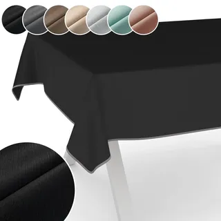 Tischdecke Mila Stoff abwaschbar Tischtuch Tafeldecke Jacquard Teflon beschichtet pflegeleicht Lotuseffekt schmutz- & wasserabweisend Uni Leinenoptik 100x140cm mit Saum (Eingefasst) Anthrazit