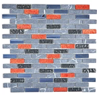 Mosaik Stäbchen grau schwarz rot Naturstein Glasmosaik Verbund WB87-0429 1Matte
