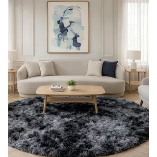 VOFUSHON Teppich Rund 150 cm Dunkelgrau Waschbar Rutschfester Hochflor Runder Teppich Wohnzimmer Weich Flauschig Rug