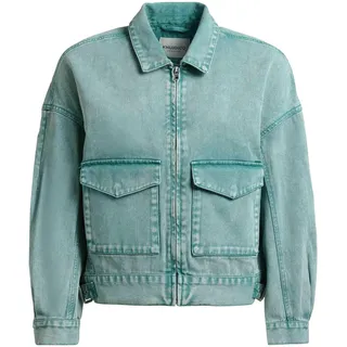 Hemdjacke KHUJO "Jeansjacke Nelina", Damen, Gr. XXL, grün (teal), Obermaterial: 100% Baumwolle CO., lässig geschnitten hüftlang, Rundhals, Ärmel ohne Ärmelschlitz, Jacken Hemdjacke, Oversize Jeansjacke