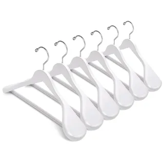 Amber Home 10 Stück 44,5cm Weiß Kleiderbügel aus Holz mit Breite Schultern(5.8cm), Robust und Glänzend Aufhänger mit Runde Stange für Anzug Jacke Mantel Hemd Hose