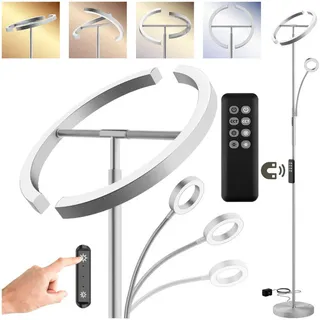 tectake Deckenfluter Auralis, 31,5 x 188 cm , Nickel matt , Nickelfarben , Metall , Rund , LED integrated , 31.5x188x31.5 cm , Ce , Lampen & Leuchten, Innenbeleuchtung, Stehlampen