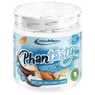 IronMaxx Phantasty - White Choc Coco Almond 250g Dose | Veganes Geschmackspulver mit Echten Frucht- oder Nussstückchen | Perfekter Zuckerersatz
