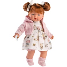 Llorens 1033138 Puppe Lea mit roten Haaren und blauen Augen, Babypuppe mit weichem Körper, inkl. Schnuller, 33 cm