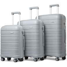 KONO Koffersets 3-teilig Hartschalenkoffer mit TSA-Schloss und 4 Spinnrollen (Grau), grau, Koffer