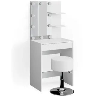 Vicco Schminktisch Isabelle Weiß, 60 cm mit LED Beleuchtung und Hocker