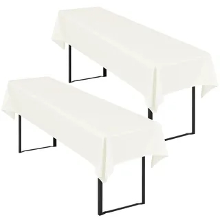 2 Stück Elfenbein Biertisch Tischdecke universal für 50cm u.70cm Biertische Hussen für Biertisch, Blickdichte Polyester Biertischhussen Biertisch-Husse Rechteckige Tischdecken Waschbar-250x100cm