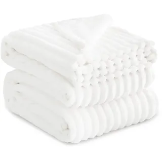 RUIKASI Kuscheldecke Flauschig Decke Weiß - 230x270cm Riesig Fleecedecke Sofadecke Couchdecke für Wohnzimmer Deko Blanket, Weiche Wolldecke Warme Korddecke als Tagesdecke