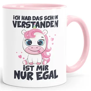 MoonWorks® Kaffee-Tasse Einhorn Ich hab das schon verstanden es ist mir nur egal Bürotasse Kein Bock lustige Kaffeebecher Weiss-innen-rosa standard