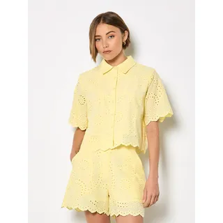 Apricot Klassische Bluse "Kurzes Bluse" mit Wellenkante und Broderie-Verzierung, gelb