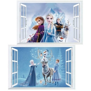 Kibi 2PCS Wandtattoo Frozen Wandtattoo Eiskönigin (Frozen) Elsa und Anna Wandsticker Frozen Disney für Kinderzimmer Living Room Removable Prinzessin Elsa Anna Wandtattoo Kinderzimmer Frozen Olaf